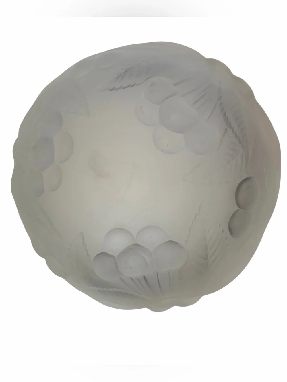 Vintage Frosted Glass 9” Bowl Cherry Leaf Pattern